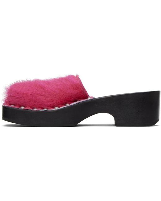 Acne Black Pink Hairy Clogs