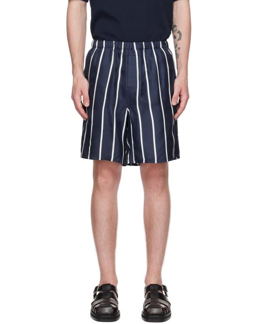 AMI Blue Navy Striped Shorts for men