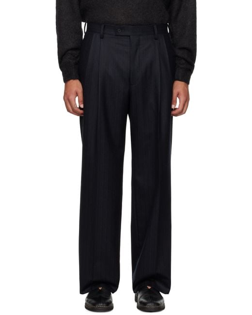 Auralee Black Wool Fulling Flannel Stripe Trousers for men