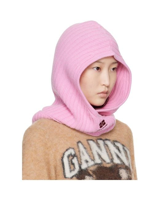 Ganni Pink Wool Mix Balaclava
