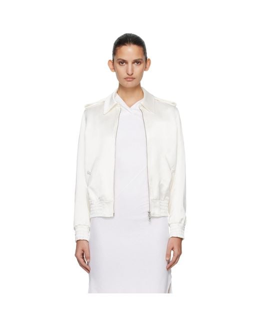 AARON ESH White Off- Satin Blouson Flight Jacket