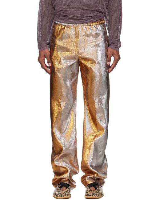 メンズ Dries Van Noten ゴールド Lamé トラウザーズ Multicolor