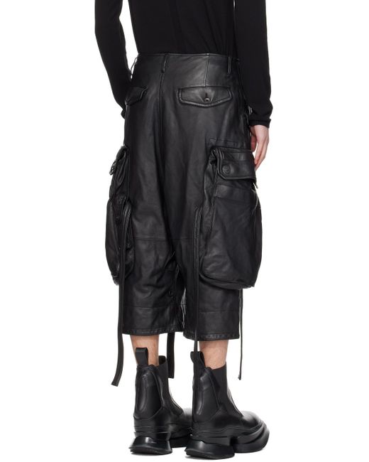Julius Black Gas Mask Leather Shorts for men