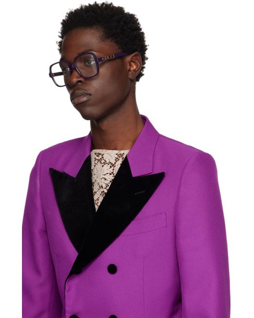 Gucci Black Purple Square Glasses for men