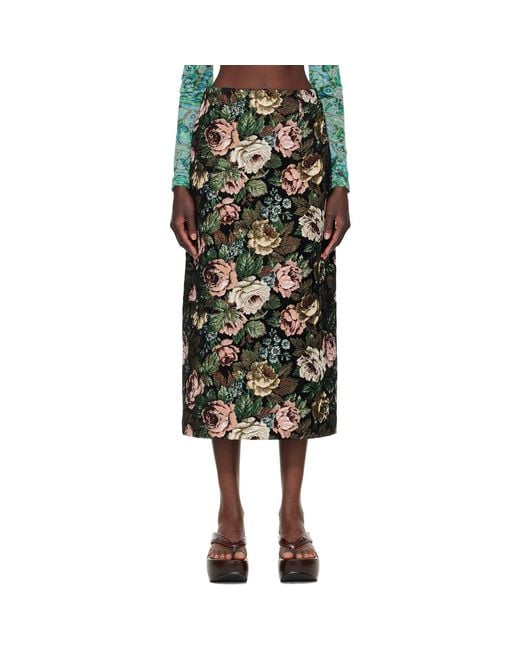 Dries Van Noten Green Floral Maxi Skirt