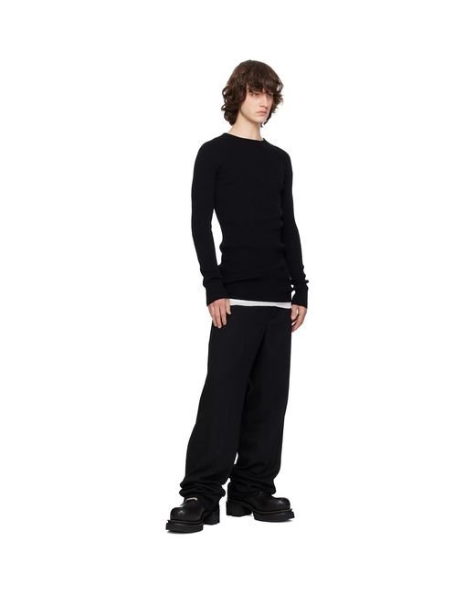 Rick Owens Black Temple Ribbed Round Neck Sweater for men