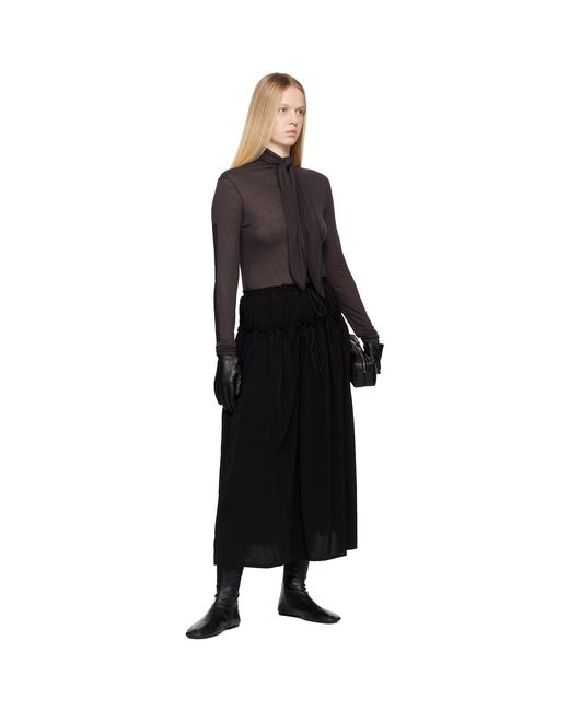 Y's Yohji Yamamoto Black Crepe De Chine Double Gathered Maxi Skirt