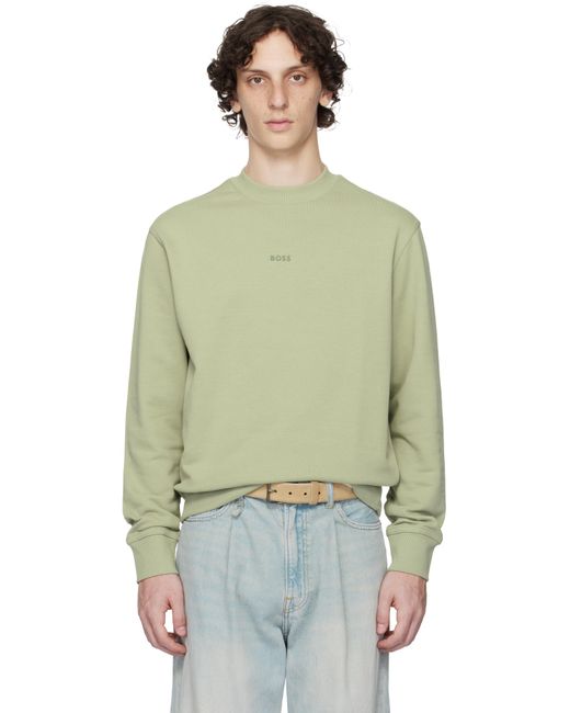 Boss Green Khaki Relaxed-Fit Terry Contrast Logo Sweatshirt for men