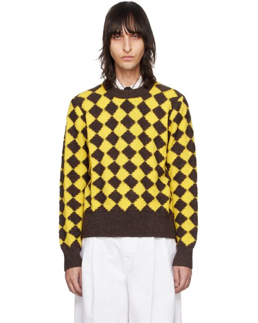 Bottega Veneta Brown & Yellow Argyle Sweater for men