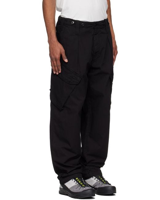 C P Company Black Cotton Gabardine Loose Cargo Pants for men