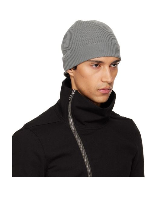 Rick Owens Black Temple Ribbed Beanie for men