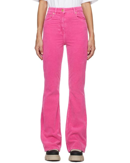 Pantalon en velours cotele de coton Ganni en coloris Pink