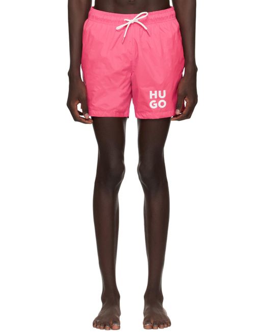 HUGO Pink Drawstring Swim Shorts for men