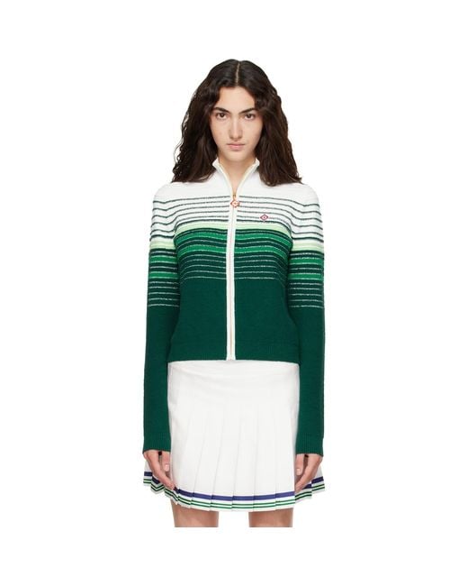 Casablanca Green Boucle Stripe Zip‑Up Track Jacket