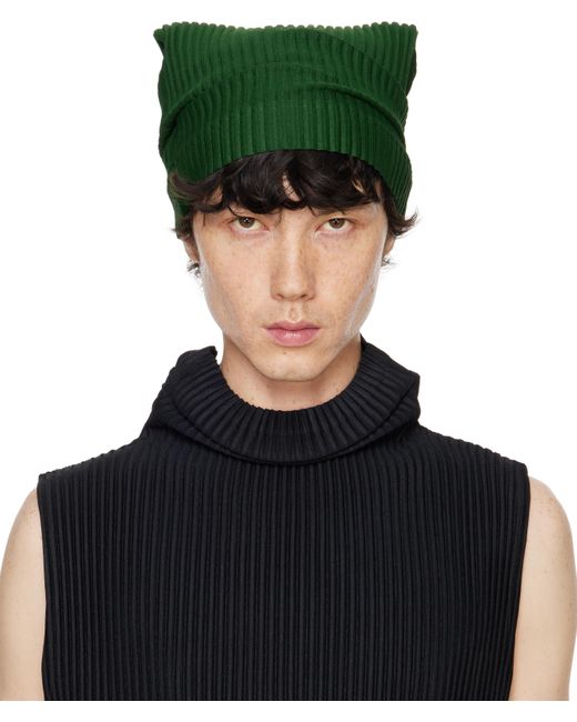Homme Plissé Issey Miyake Green Pleats Tube Beanie for men