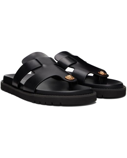 Versace Black Leather Sandals for men