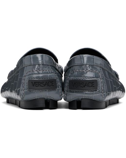 Versace Black Medusa Croc-Effect Driver Loafers for men