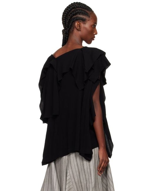 Yohji Yamamoto Black High Twisted Crepe & Interlock Draped T-Shirt