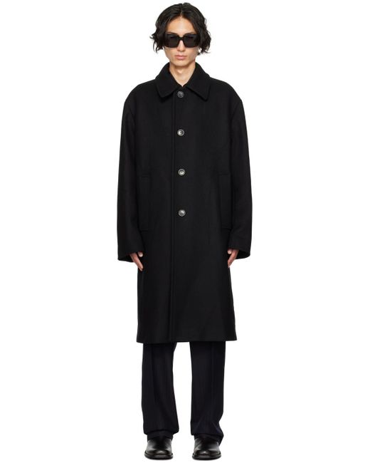 Dries Van Noten Black Spread Collar Coat for men