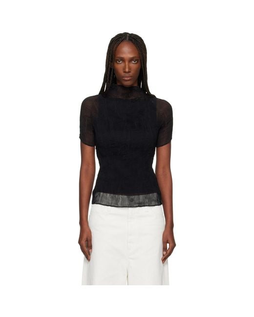 Issey Miyake Black Chiffon Twist T-Shirt