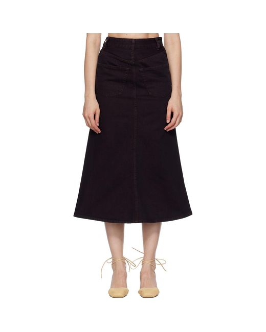 MM6 by Maison Margiela Black Overdyed Reversed Denim Midi Skirt