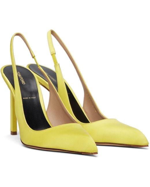 Tom Ford Yellow Satin T Slingback Heels