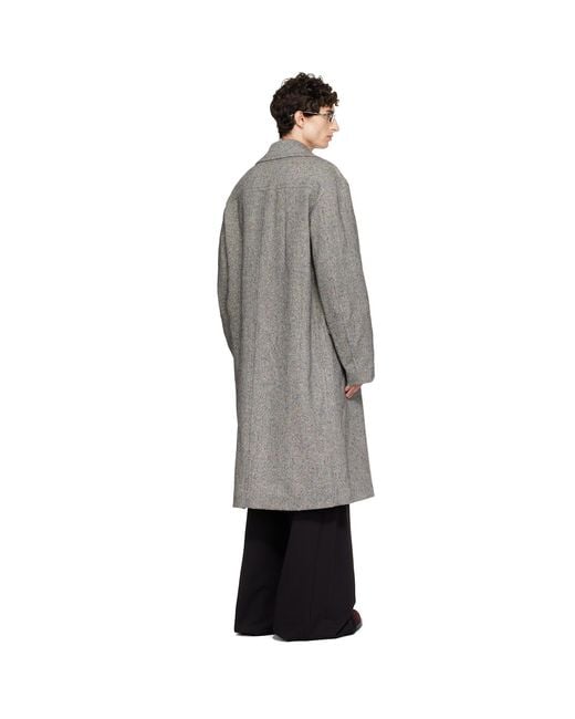 Dries Van Noten Gray Oversized Wool Tweed Coat for men