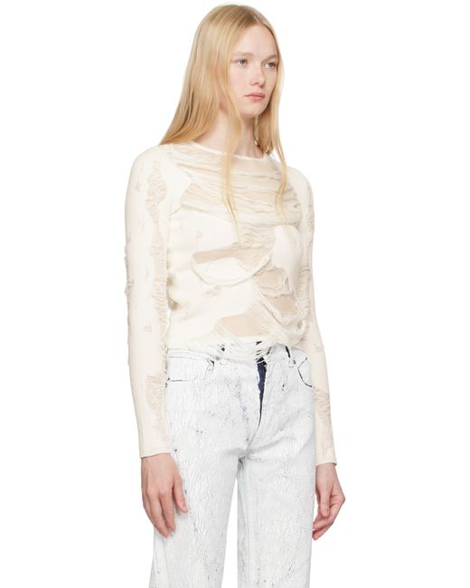 MM6 by Maison Martin Margiela Natural Off- Slashed Gauge 14 Crewneck Sweater