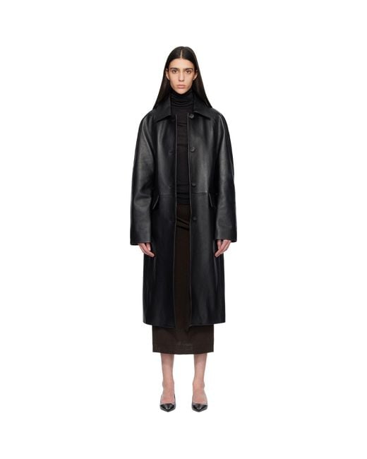 Totême Black Raglan Leather Coat