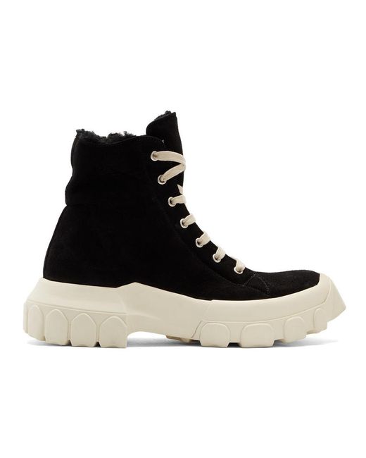 Rick Owens Black Shearling Tractor Sneaker Boots for Men | Lyst