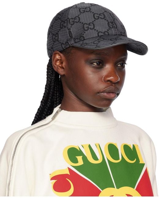Gucci Gray Monogram-pattern Gridded Woven Cap