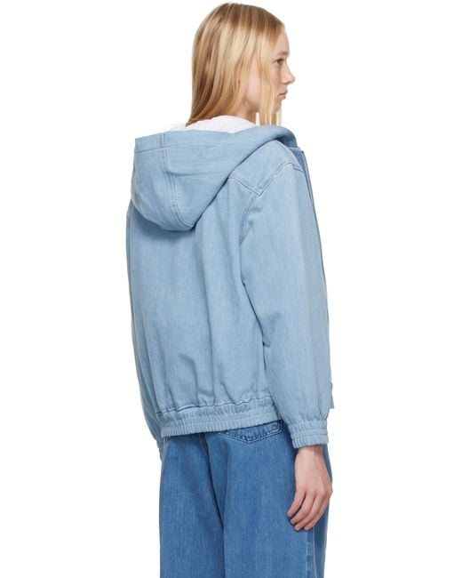 Maison Kitsuné Blue Zipped Hooded Denim Jacket