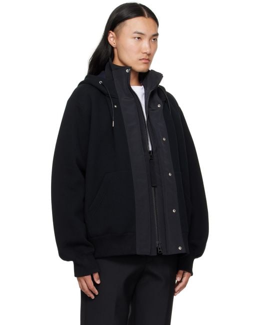 Sacai Black Sponge Sweat & Grosgrain Hoodie for men