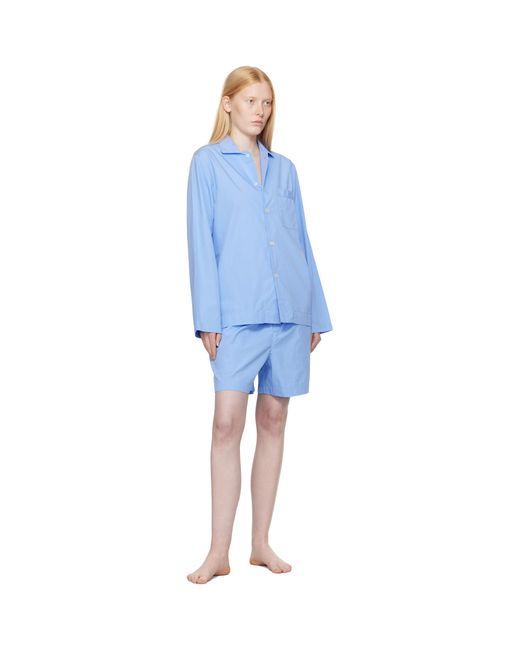 Tekla Blue Poplin Pyjama Shorts