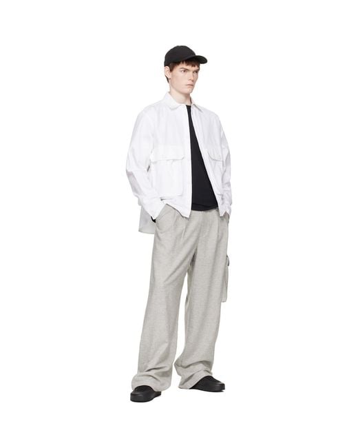 Reese Cooper White Wool Herringbone Pleated Cargo Pants for men