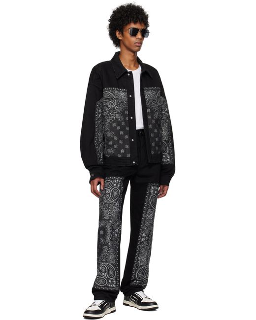 メンズ Amiri ブラック Bandana ジャカード パネル ストレートジーンズ Black