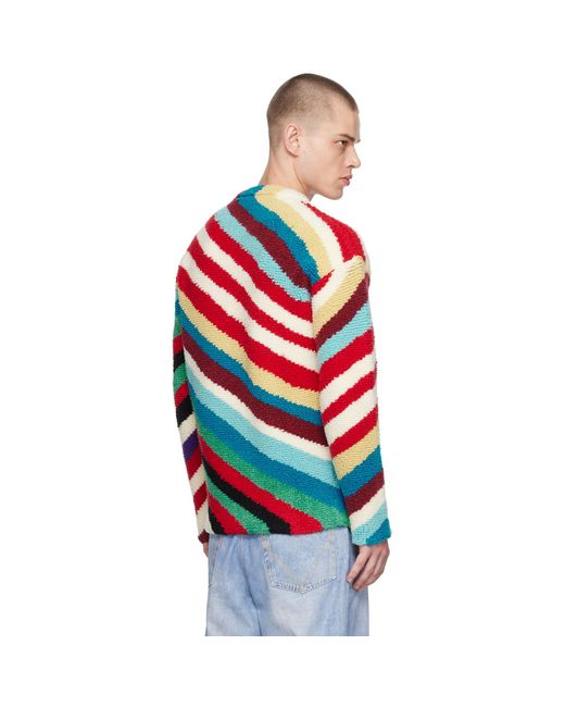 Bottega Veneta Red Loopy Knit Striped Sweater for men