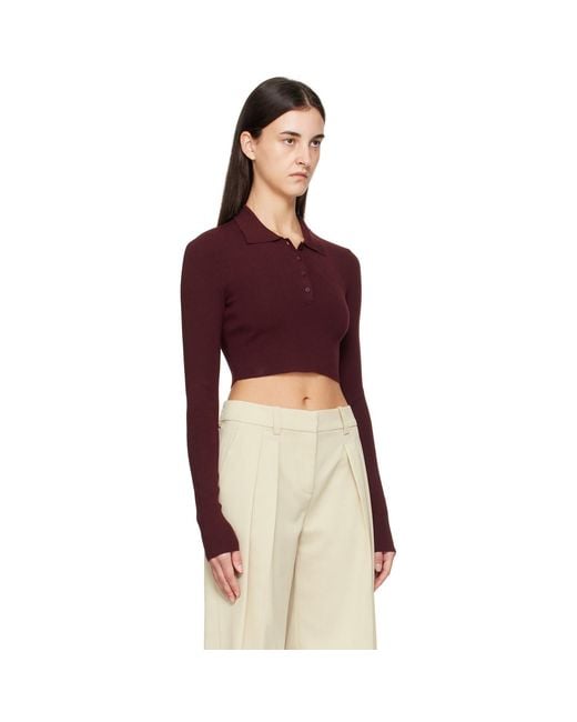 Frankie Shop Red Burgundy Giselle Cropped Knit Polo