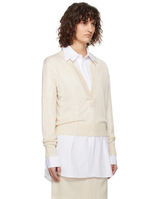 RECTO. オフホワイト Deep Henley Neck シアー ニット セーター White