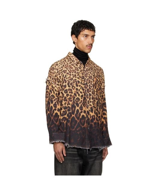 R13 Brown Shredded Seam Drop Neck Shirt for men