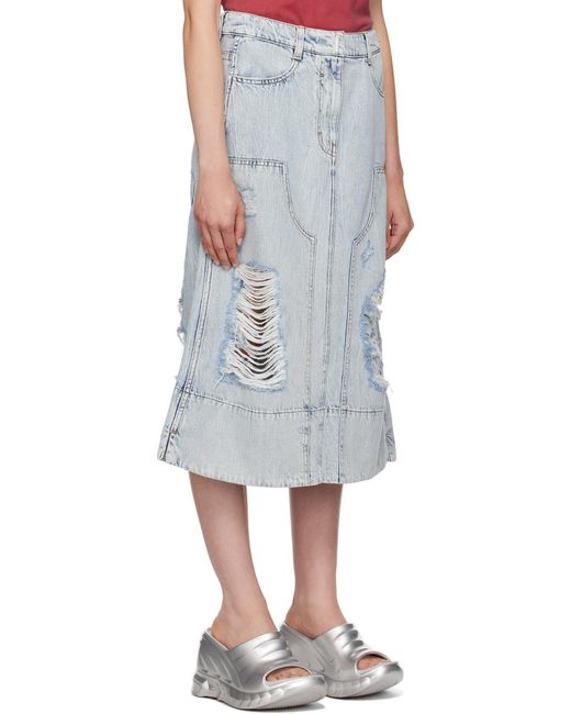 Jupe midi bleue en denim à effet usé Givenchy en coloris Black