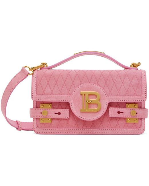 Balmain Pink B-buzz 24 Suede Bag