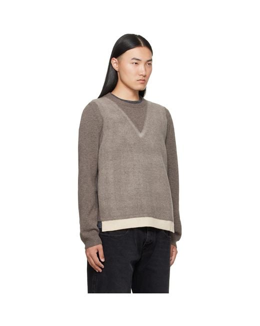 Maison Margiela Gray Fused Knit Wool Crewneck Sweater for men