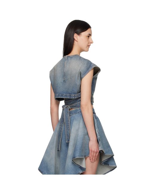 Alaïa Blue Belted Denim Blouse