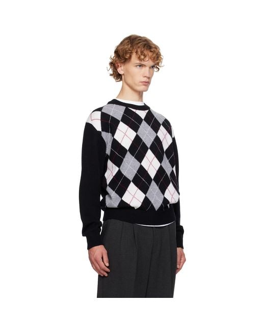 DUNST Black Argyle Crew Neck Sweater for men