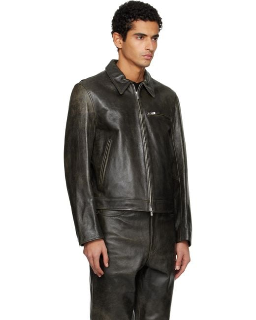 TONYWACK Black Zip Leather Jacket for men