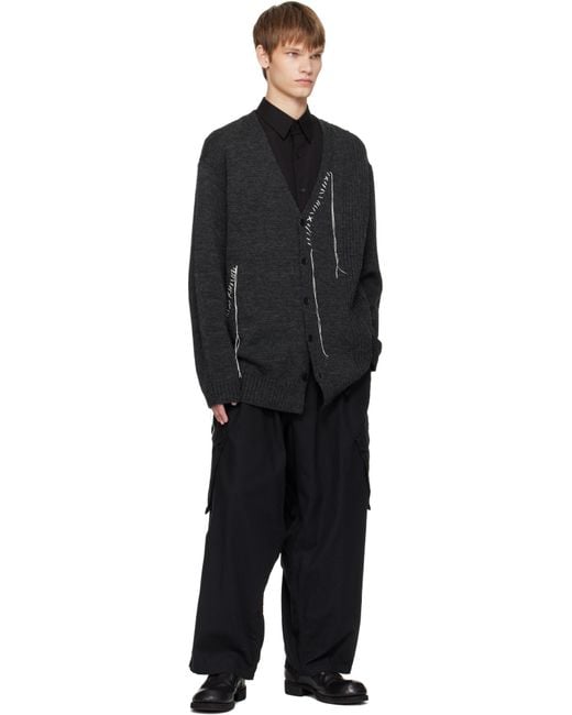 Yohji Yamamoto Black Plain Stitch Embroidery V Neck Cardigan for men