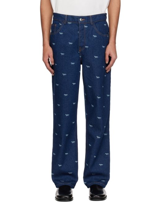 メンズ Maison Kitsuné ネイビー リラックス ジーンズ Blue
