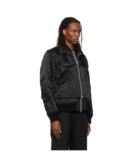 Sacai Black Cotton Nylon Twill Bomber Jacket for men
