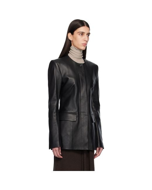 Totême  Black Collarless Leather Jacket